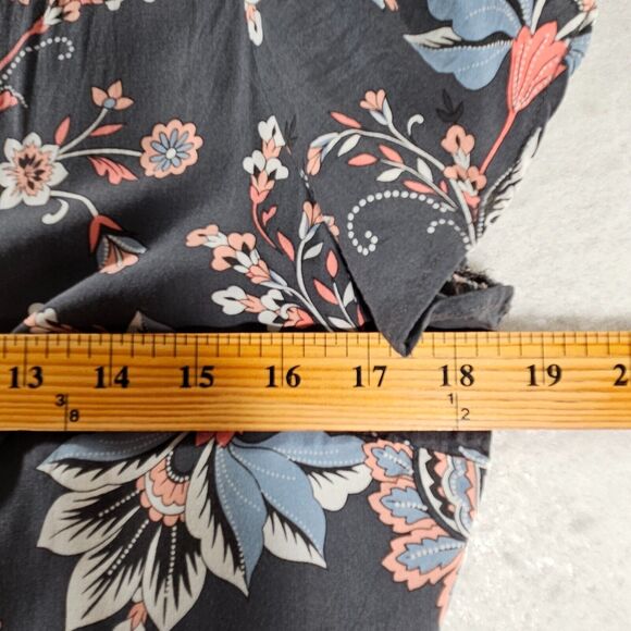 LOFT Petite Midi Dress Womens 10P Gray Floral A Line Button Up Cap Sleeve Casual - Picture 9 of 14